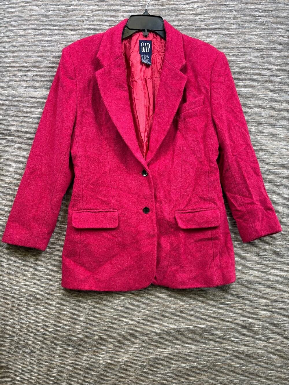 GAP Wool Blend Blazer Jacket Womens Size M Bright Fuchsia Two Button Closure